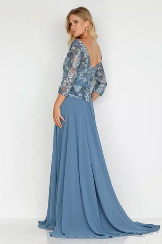 3/4 Sleeve Evening Gown with Chiffon Skirt