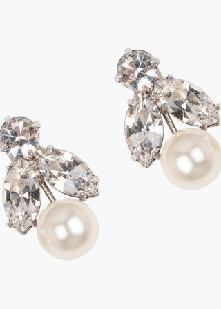 Jennifer Behr statement earrings with precision-cut crystals and a pearl accent, designed for timeless sophistication.