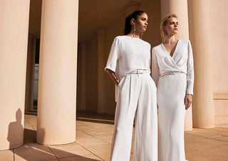 Elegant crepe bridal top styled for a modern wedding look.