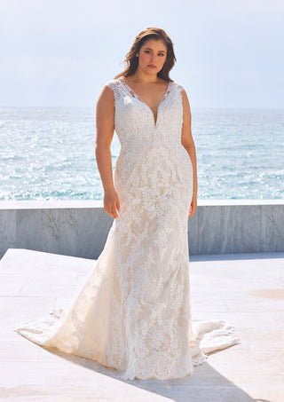 Pronovias Lyra Lace gown in soft tulle and intricate embroidery.