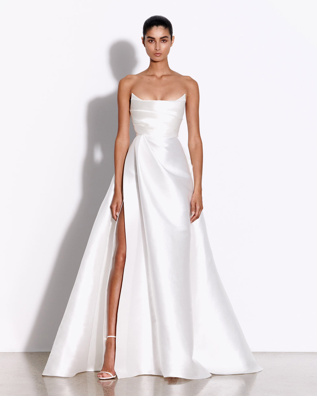 silk faille wedding dress Silk Faille Off the Shoulder Draped Bodice Gown