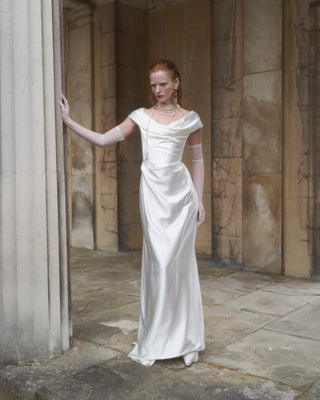 Vivienne Westwood Nova Cocotte gown in luxury heavy silk satin, showcasing couture craftsmanship and iconic British design.