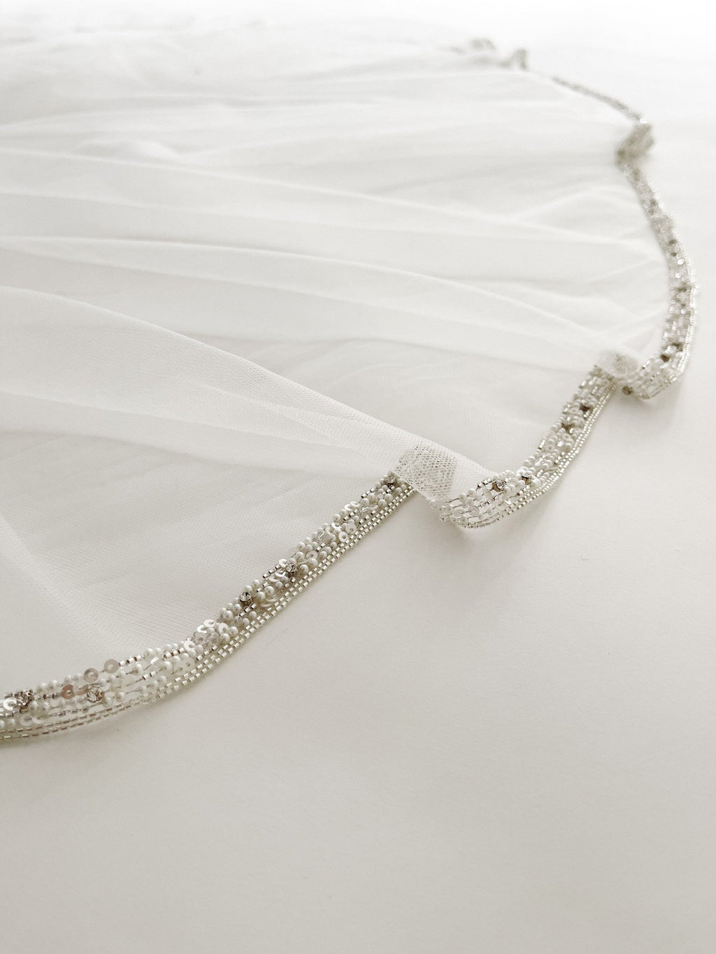 A. B. Ellie Clara Chapel Length Veil- Perfect Condition Clara Edge Veil by AB Ellie – Beaded Swarovski Pearl Veil  main image 3