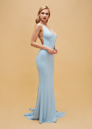 Exquisite mermaid dress with plunging neckline and graceful open back design