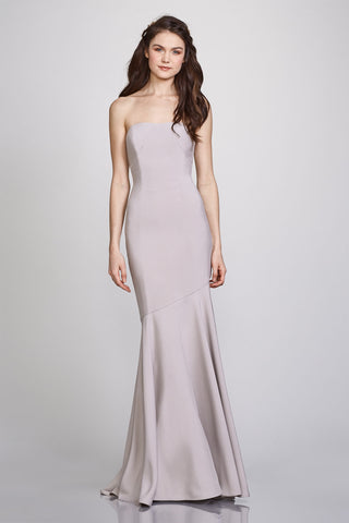 Strapless mermaid gown with sculpted bodice and asymmetric flare, ideal for formal events and evening glamour
