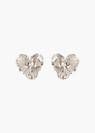 Heart-shaped silver earrings on a white background