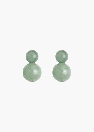 Sculptural double-bead silhouette designer earrings with minimalist form and semi-precious stone detailing