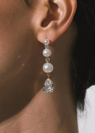 Graceful evening earrings with sculpted silhouette and Austrian gem embellishments