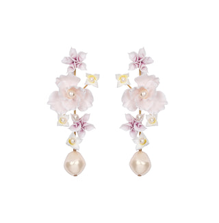 Elegant handcrafted earrings with signature ombré florals and a delicate pearl drop, a statement piece for luxury accessorizing.