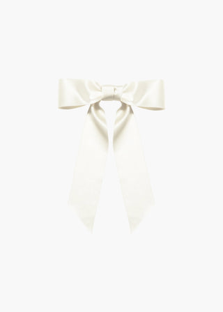 View of Virginia Bow Barrette in Snow on white background – elegant and timeless design