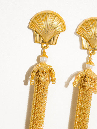 Marlowe 18K Antique Gold Shell Tassel Earring