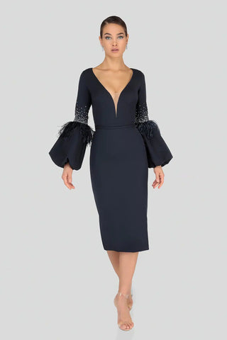 Puff Sleeve Midi Cocktail Dress