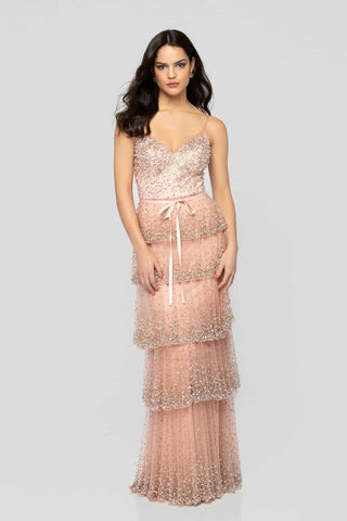 1912GL9560 Dusty rose spaghetti strap beaded dress