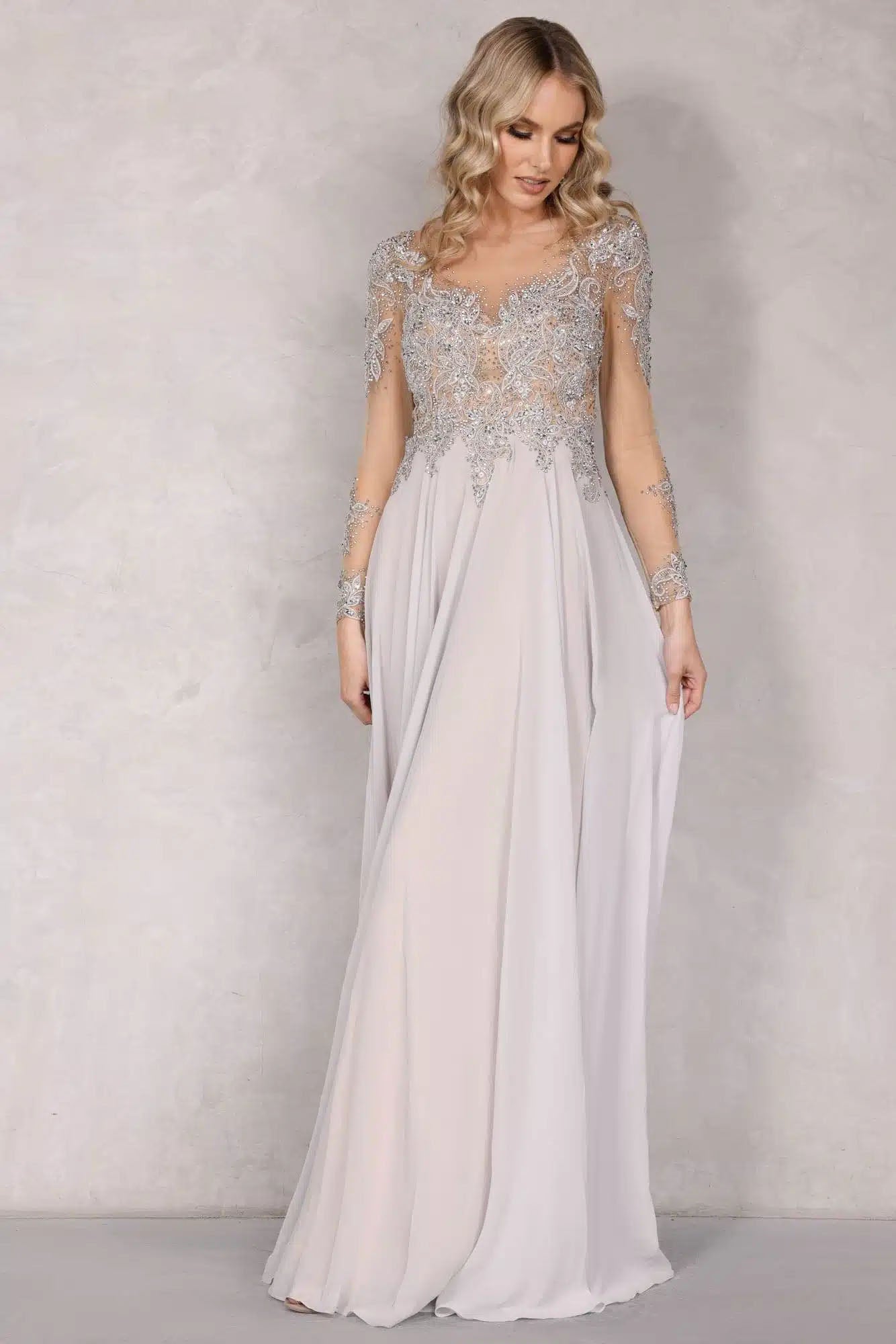 Long Sleeve Aline Chiffon Gown Long Sleeve Aline Chiffon Gown