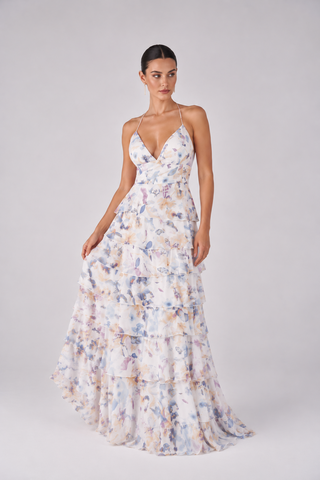 Isla watercolor ruffled gown