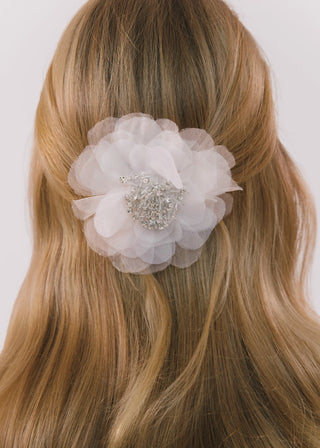 Elegant silk barrette with architectural petal design and refined hand-embroidered detailing