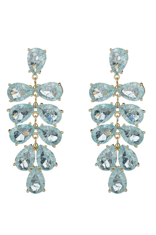 Pair of earrings with teardrop-shaped gemstones on a white background
