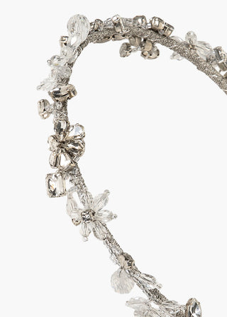 Close-up of Susan Vine Headband on white background – faceted crystals in floral vine design