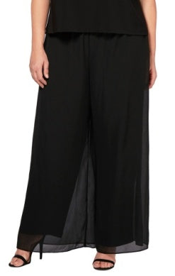 Sophisticated straight-leg evening pants with flowing georgette split overlay for formal occasions