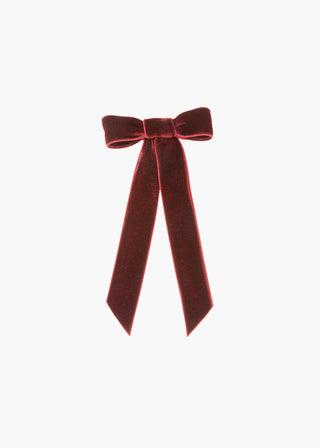 Velvet Bow Barrette in Pinot on white background – luxurious burgundy velvet hair accessory