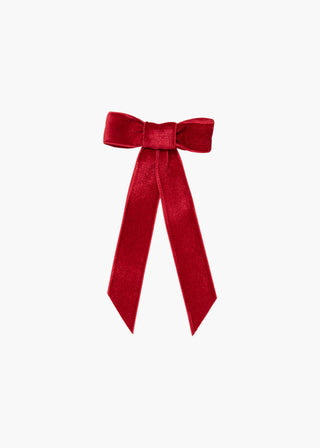 Velvet Bow Barrette in Rouge on white background – elegant handmade hair accessory