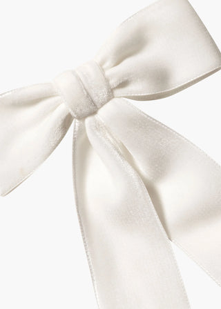 Close-up of Wide Velvet Bow Barrette on white background – detailed view of luxurious velvet ribbon and French barrette closure