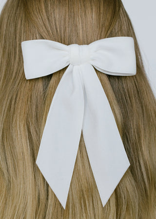 Back view of model with Wide Velvet Bow Barrette – stylish and timeless hair accessory for formal looks