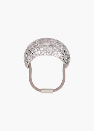 Sculptural ponywrap with domed pavé silhouette and hidden elastic for seamless, secure hold