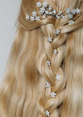 Designer comb for formal wear with ethereal floral shape and secure steel base attachment