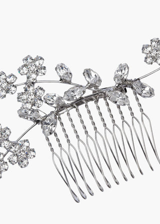 Delicate evening comb with crystal florals arranged in a radiant fan-inspired design