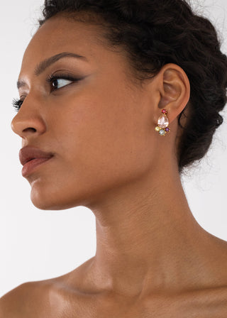 Model wearing Leila Earrings in Multi – elegant stud earrings that add a touch of sparkle to any outfit