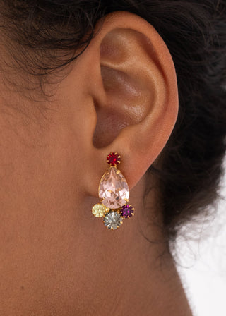 Side view of model showcasing Leila Earrings in Multi – perfect for pairing with statement necklaces for a striking look