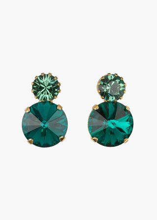 Designer earrings with iconic dual-crystal structure and polished finish for sophisticated evening wear