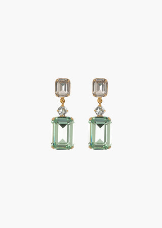 Sculptural drop earrings with structured three-stone silhouette and refined crystal detailing