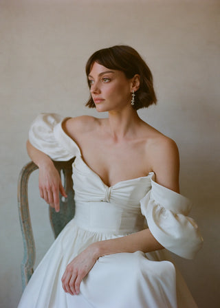 High-fashion crystal earrings with Edwardian-inspired silhouette and intricate artisanal setting