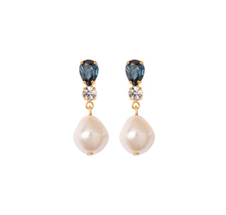 Sophisticated drop earrings with geometric crystal cluster and baroque pearl detail for evening elegance
