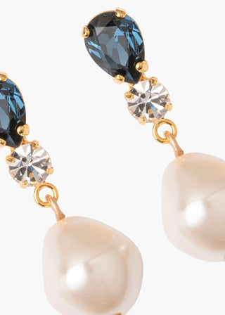 Timeless chandelier-style earrings with unique crystal arrangement and signature baroque pearl drop