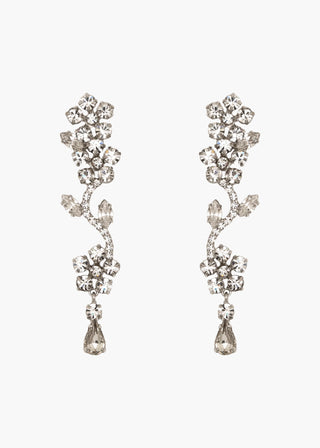 Elegant Dania Earrings featuring floral vine designs in sparkling crystals, handcrafted in New York.