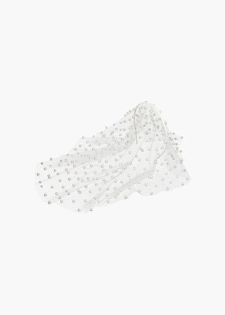 Chiara Veil displayed against a white background, showcasing its elegant design and shimmering pearls.