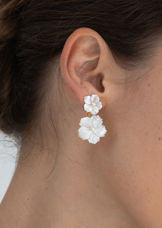 Side profile of a model wearing the Tibby Earrings, highlighting the earrings' design and how they complement her look.