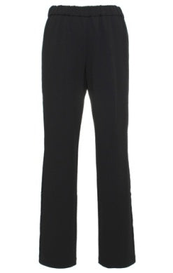 Sleek satin tuxedo stripe pants with tailored column silhouette, straight leg fit, and refined formal eveningwear design