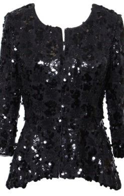 3/4 sleeve sequin zip jacket with high/low peplum hem