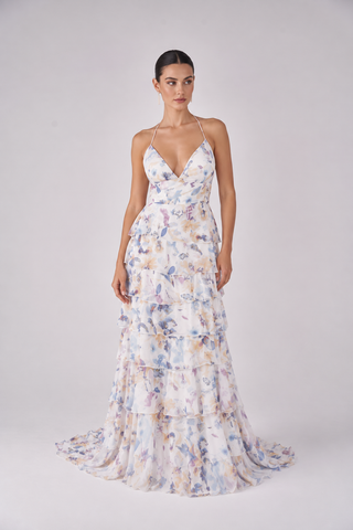 Isla watercolor ruffled gown