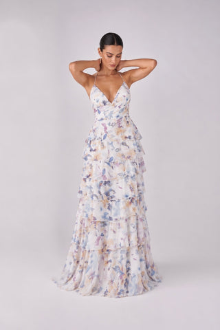 Isla watercolor ruffled gown