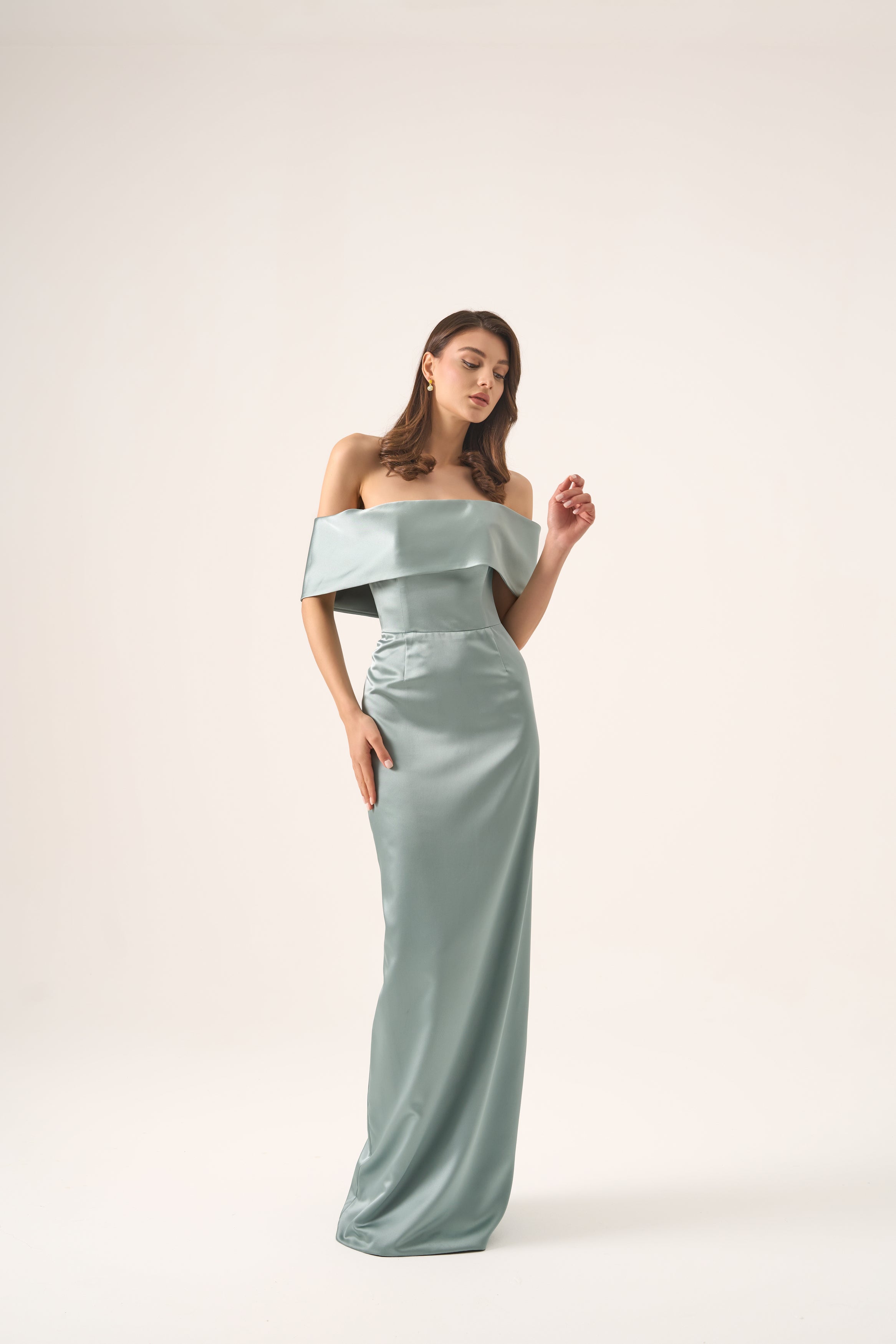 off the shoulder dress elegant Long A Line Satin Off Shoulder Dress