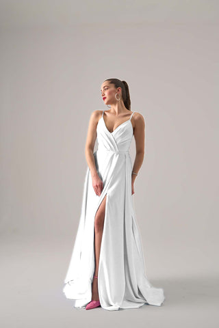 Anna a line satin open back gown