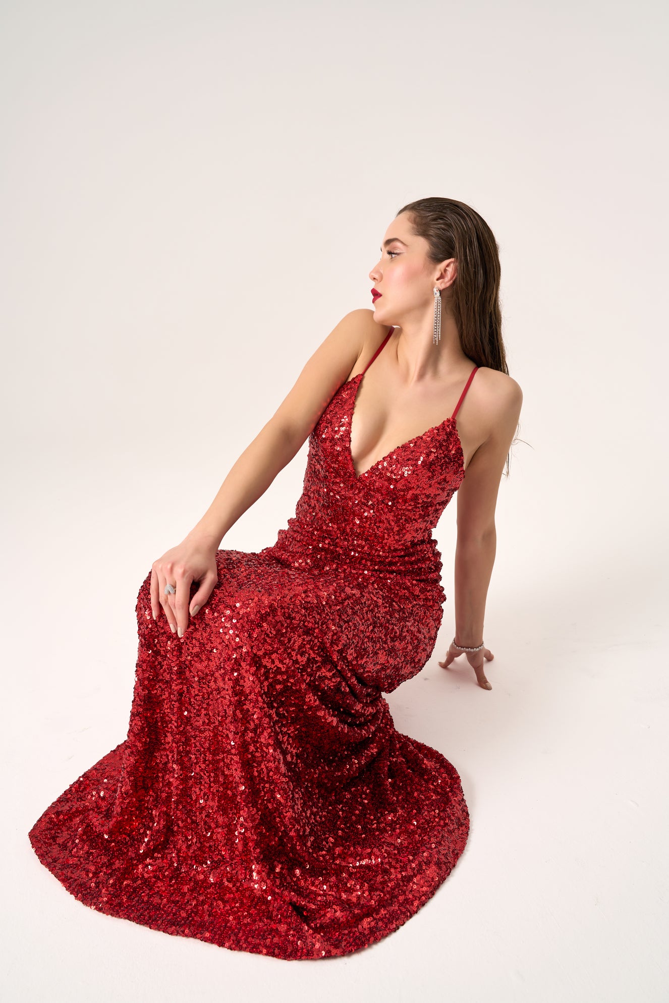 Aura Sequin Low Back Gown by Nadias | Elegant Formal Evening Dress In Stock / Red / 14 Aura Sequin Low Back Gown by Nadias | Elegant Formal Evening Dress In Stock / Red / 14