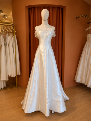 Bloom square neck A-line gown with lace trim