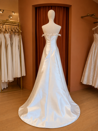 Bloom square neck A-line gown with lace trim