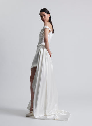 Vivienne Westwood couture mini wedding gown with artisanal silk satin tailoring and signature made-to-order craftsmanship